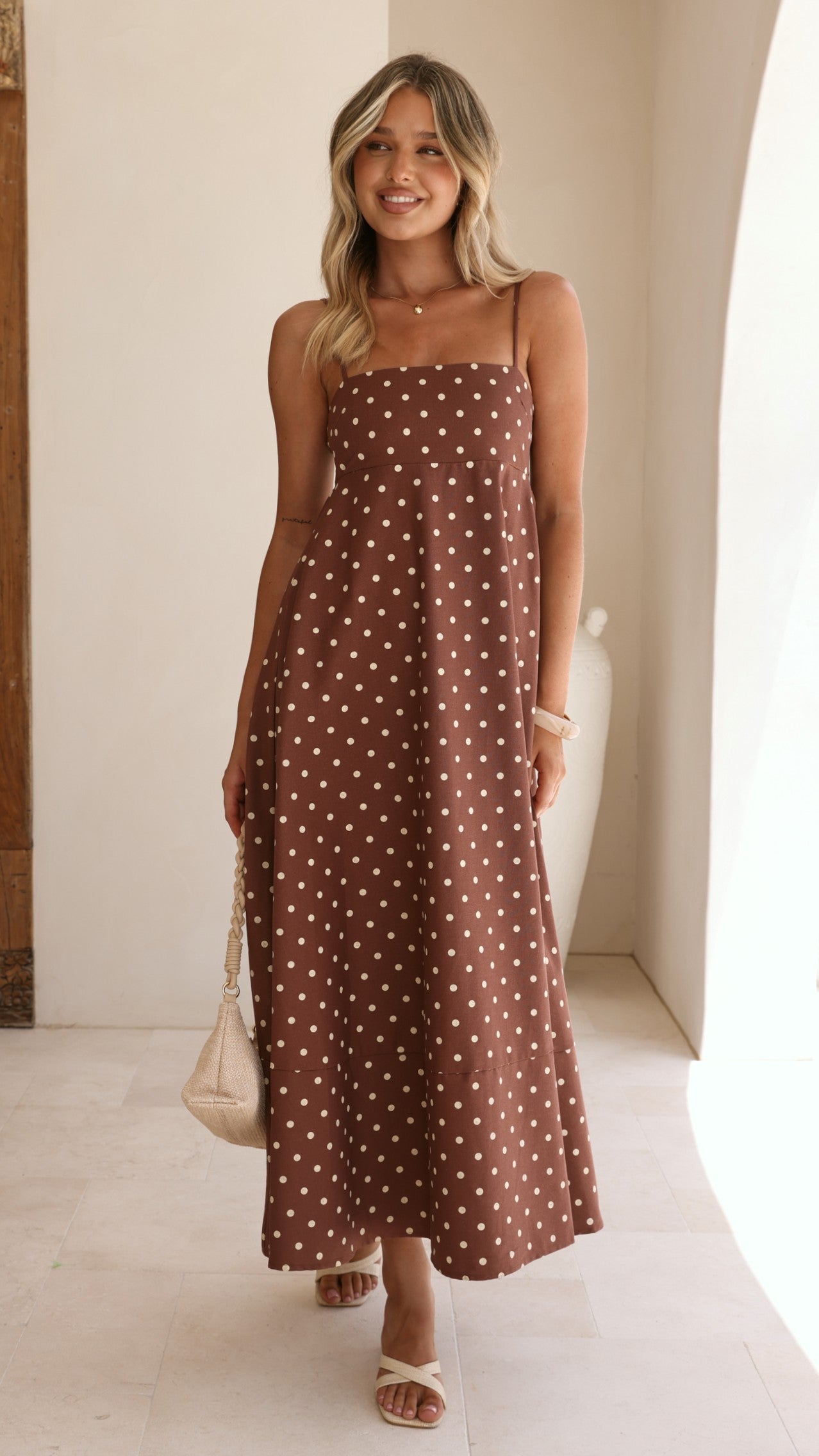 Elie Maxi Dress - Chocolate/Cream Polka Dot