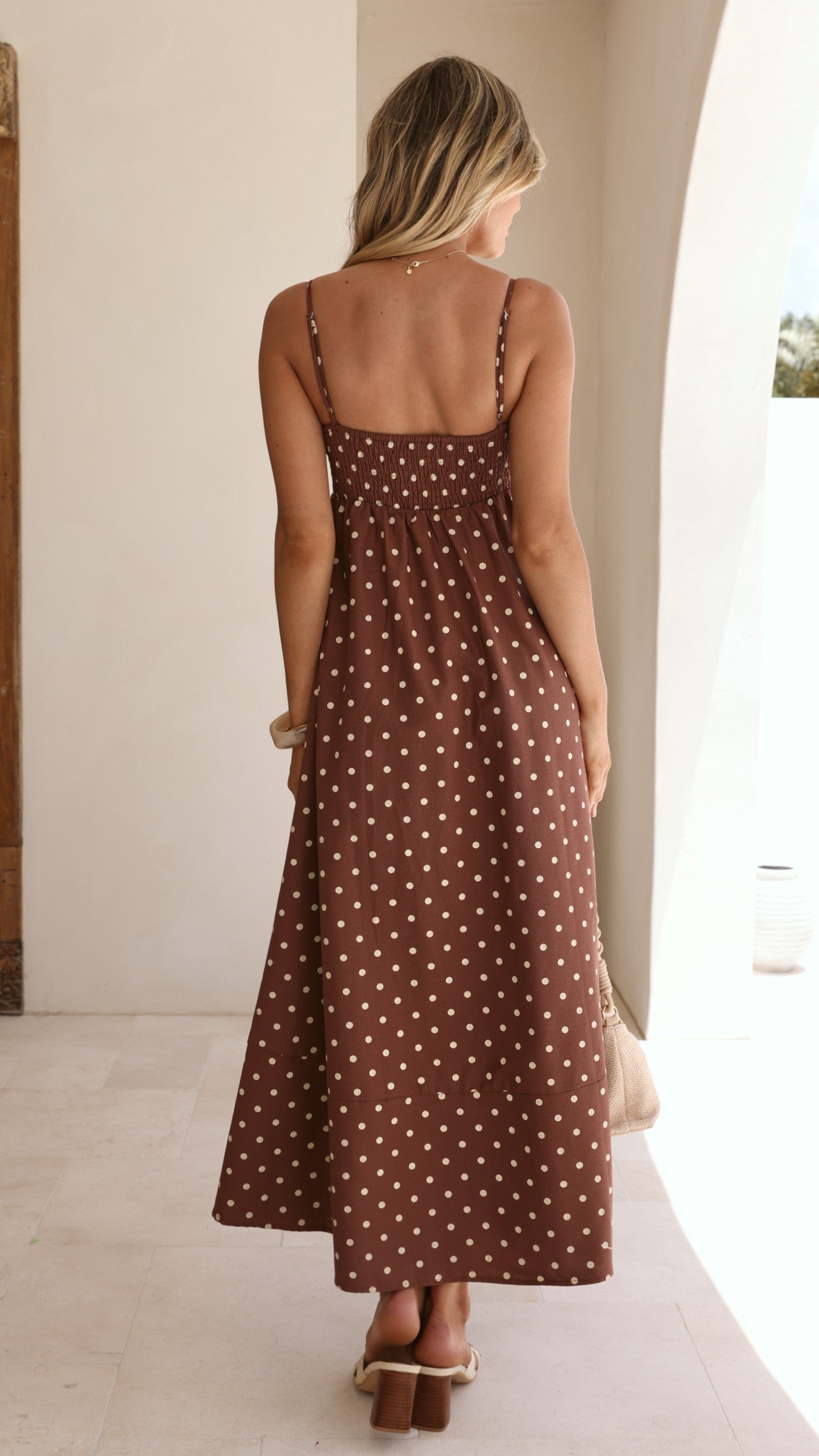 Elie Maxi Dress - Chocolate/Cream Polka Dot
