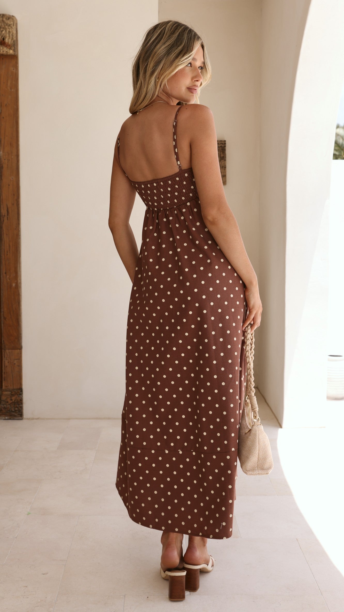 Elie Maxi Dress - Chocolate/Cream Polka Dot