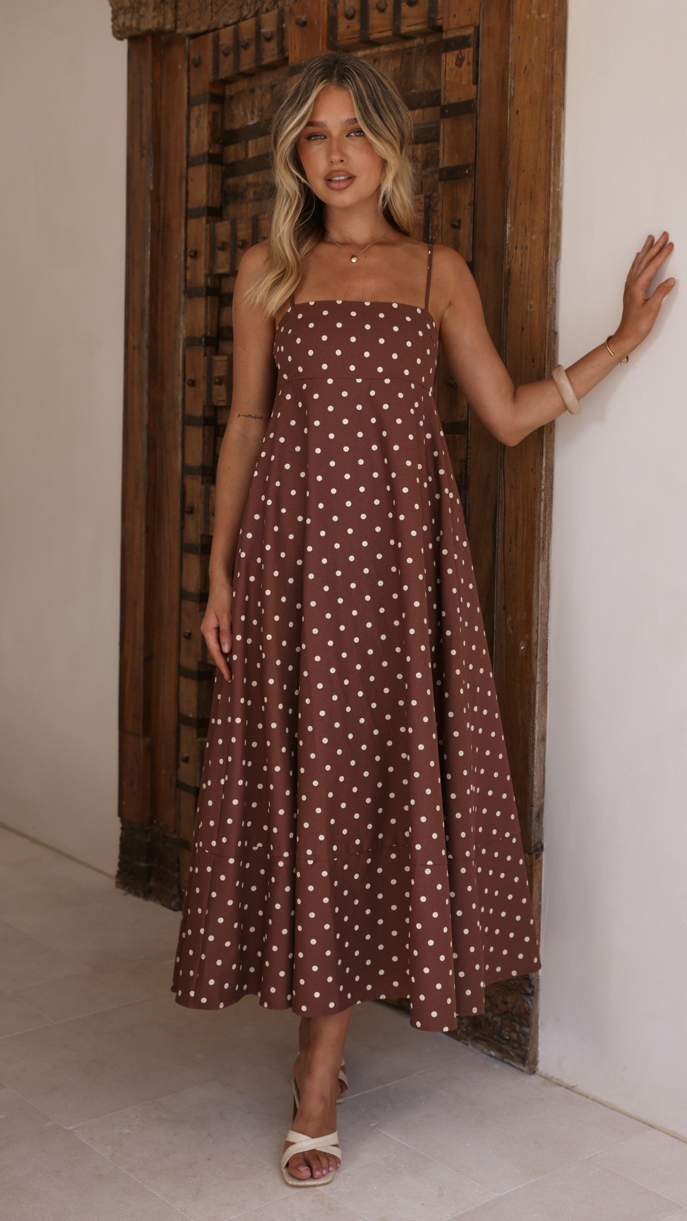 Elie Maxi Dress - Chocolate/Cream Polka Dot