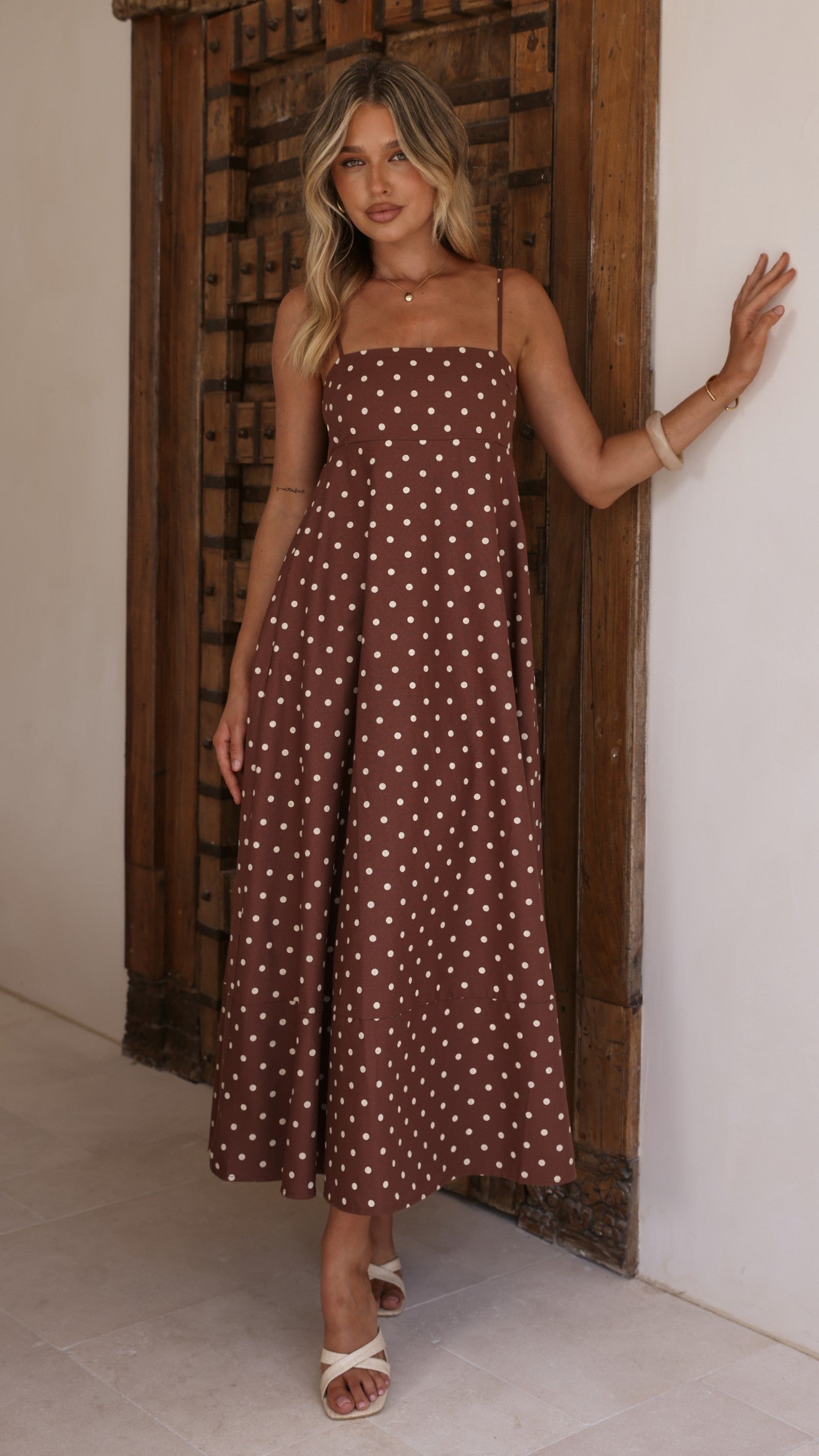 Elie Maxi Dress - Chocolate/Cream Polka Dot