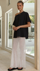 Elena Top and Maxi Skirt Set - Black/White Polka