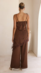 Hayleigh Asymmetrical Top and Pants Set - Chocolate/Lace