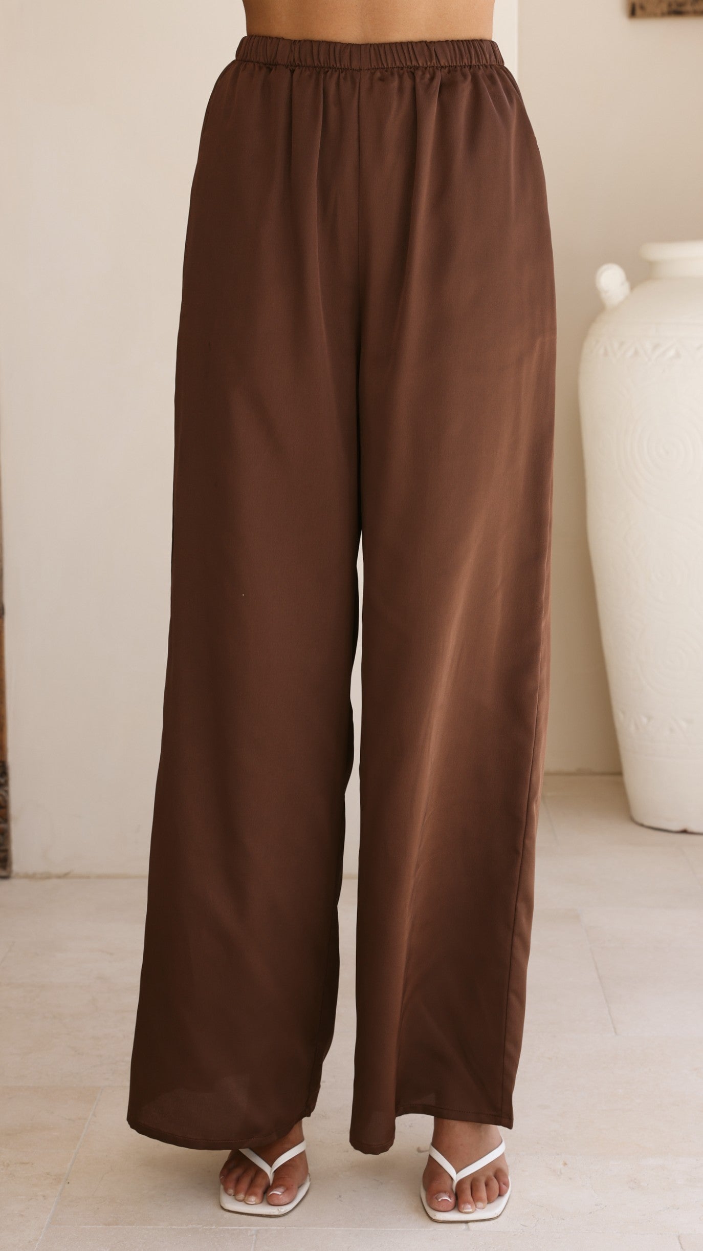 Hayleigh Asymmetrical Top and Pants Set - Chocolate/Lace