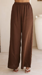 Hayleigh Asymmetrical Top and Pants Set - Chocolate/Lace
