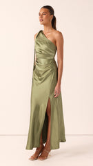 Halle One Shoulder Maxi Dress - Olive