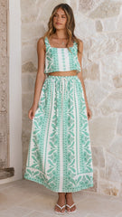 Jasmine Maxi Skirt - Green Aztec