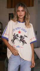 It Aint Luck Oversized T-Shirt - Beige/Blue