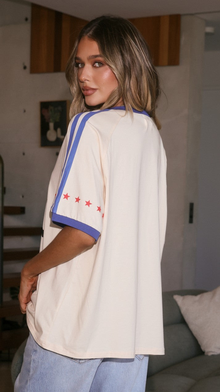 It Aint Luck Oversized T-Shirt - Beige/Blue