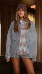 Flossie Long Sleeve Top and Shorts Set - Blue/Beige Stripe