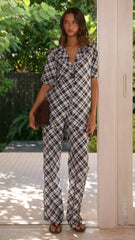 Imogen Button Shirt - Chocolate/Blue Plaid