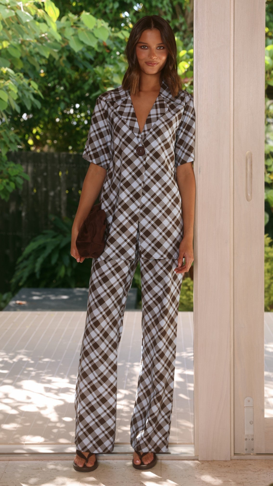Imogen Button Shirt - Chocolate/Blue Plaid