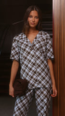 Imogen Button Shirt - Chocolate/Blue Plaid