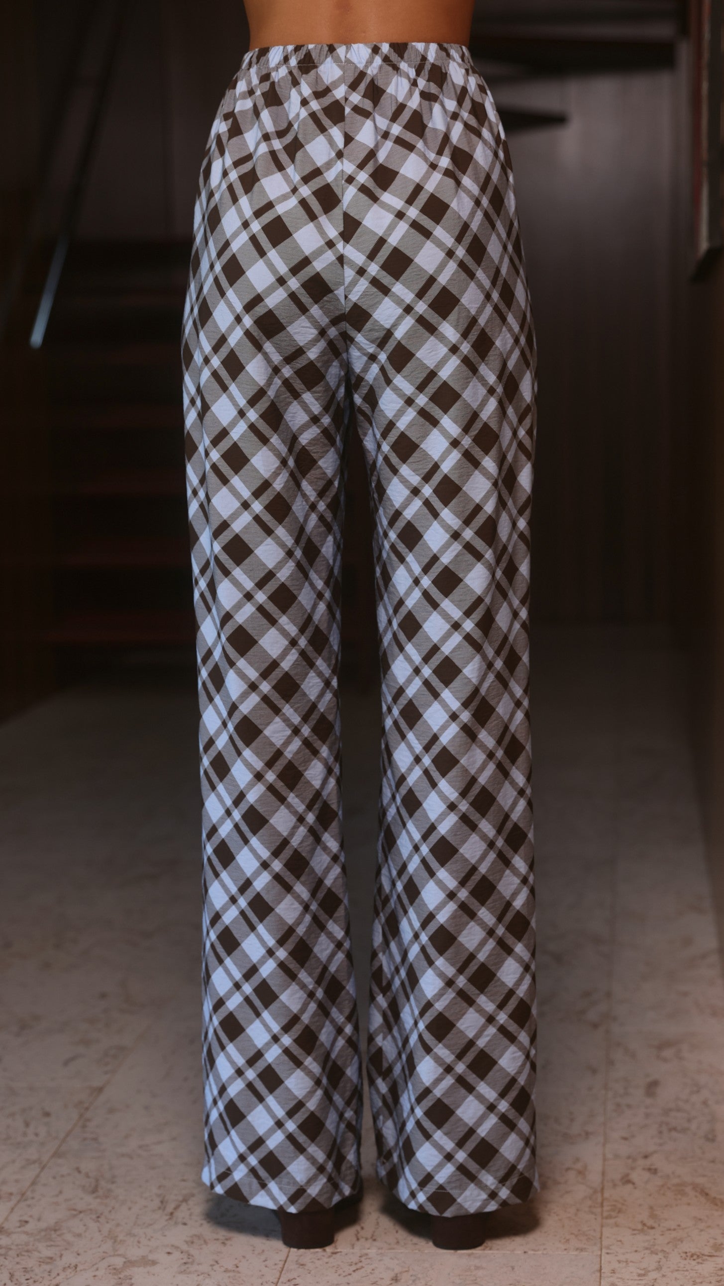 Imogen Button Pants - Chocolate/Blue Plaid