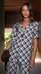 Imogen Button Shirt - Chocolate/Blue Plaid