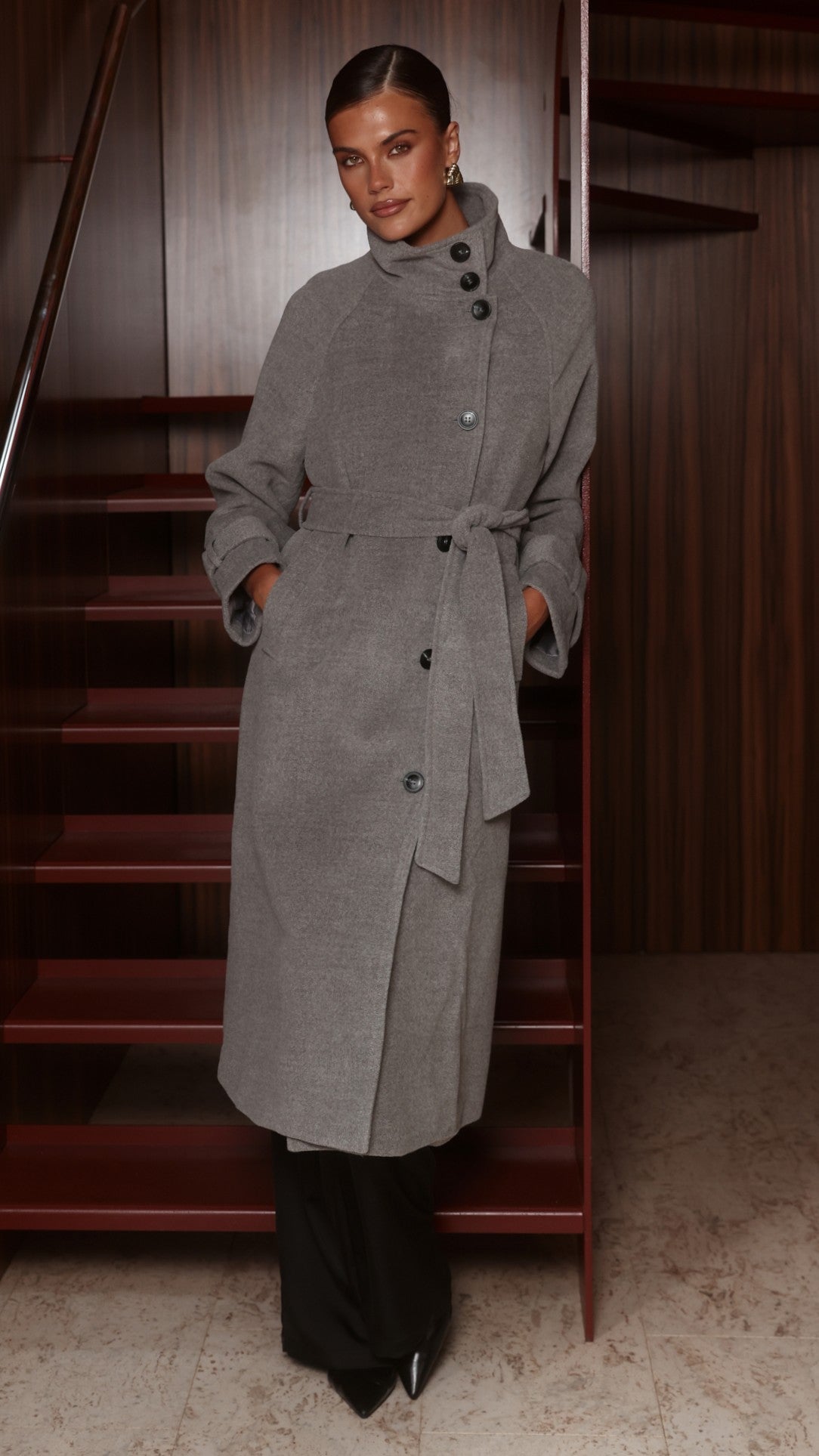 Eden Funnel Neck Coat - Grey