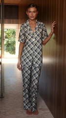 Imogen Button Shirt - Blue/Cream Plaid