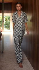 Imogen Button Shirt - Blue/Cream Plaid
