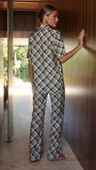 Imogen Button Shirt - Blue/Cream Plaid