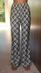 Imogen Button Pants - Blue/Cream Plaid