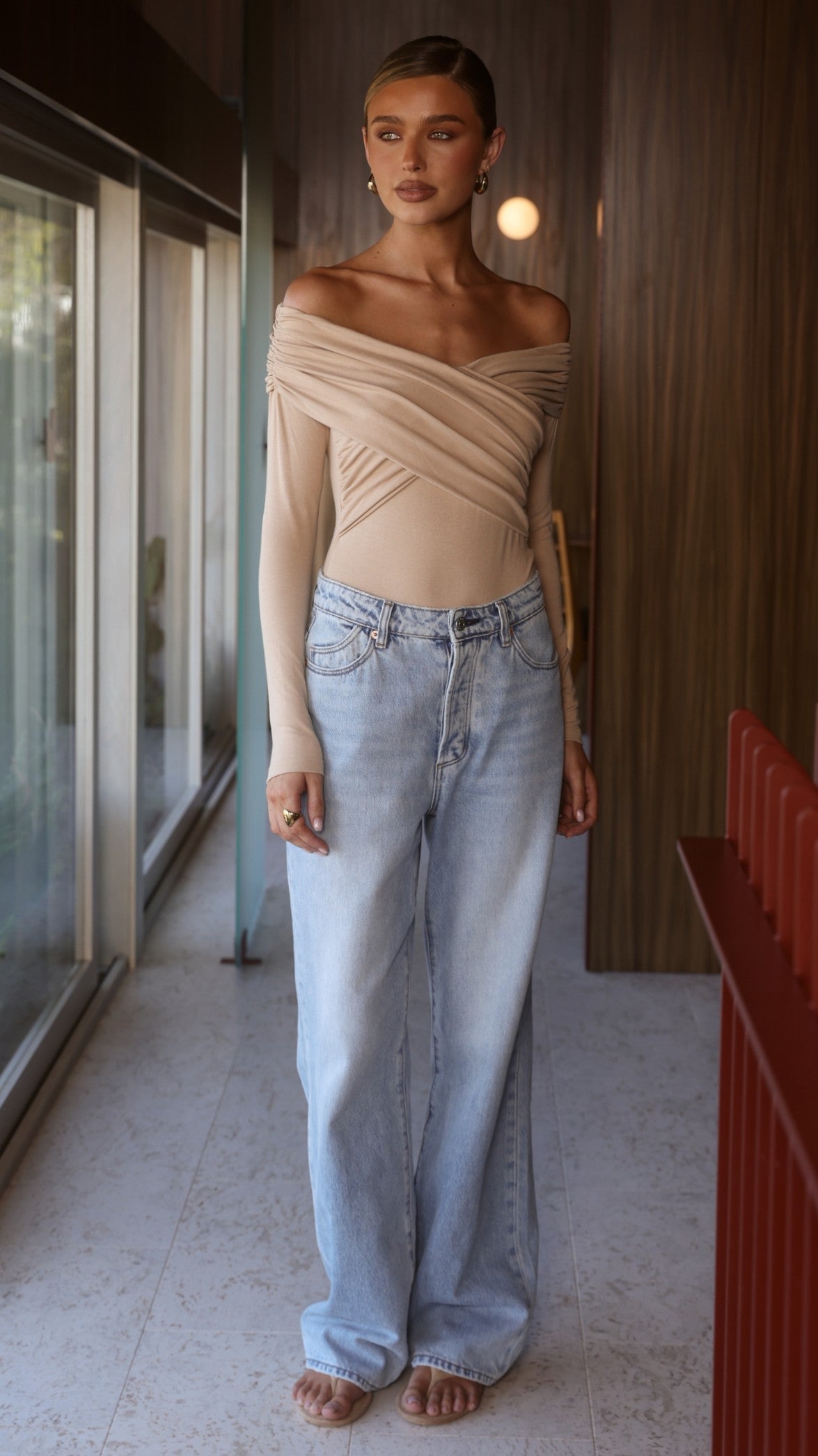 Elkie Off Shoulder Bodysuit - Beige