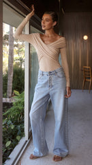 Elkie Off Shoulder Bodysuit - Beige