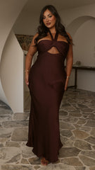 Grace Halter Maxi Dress - Chocolate