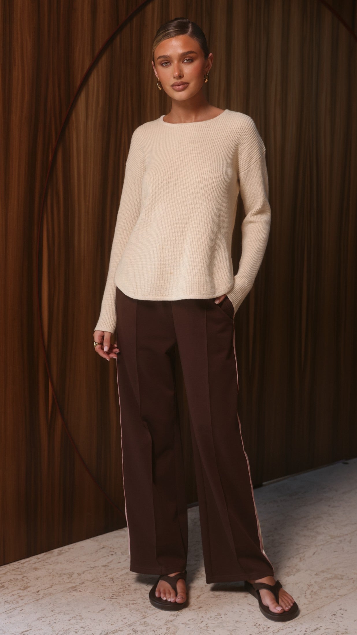 Isaiah Racer Stripe Pleated Trackpants - Chocolate/Pink