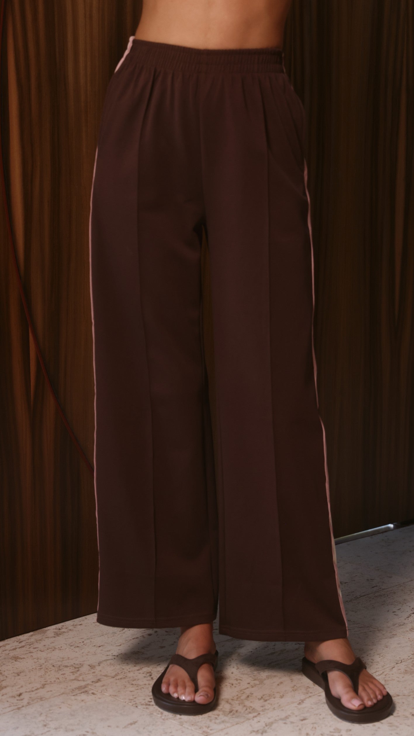 Isaiah Racer Stripe Pleated Trackpants - Chocolate/Pink