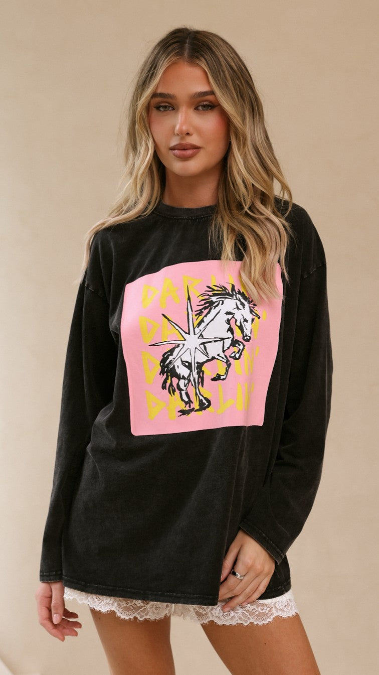 Darlin Long Sleeve Tee - Washed Black