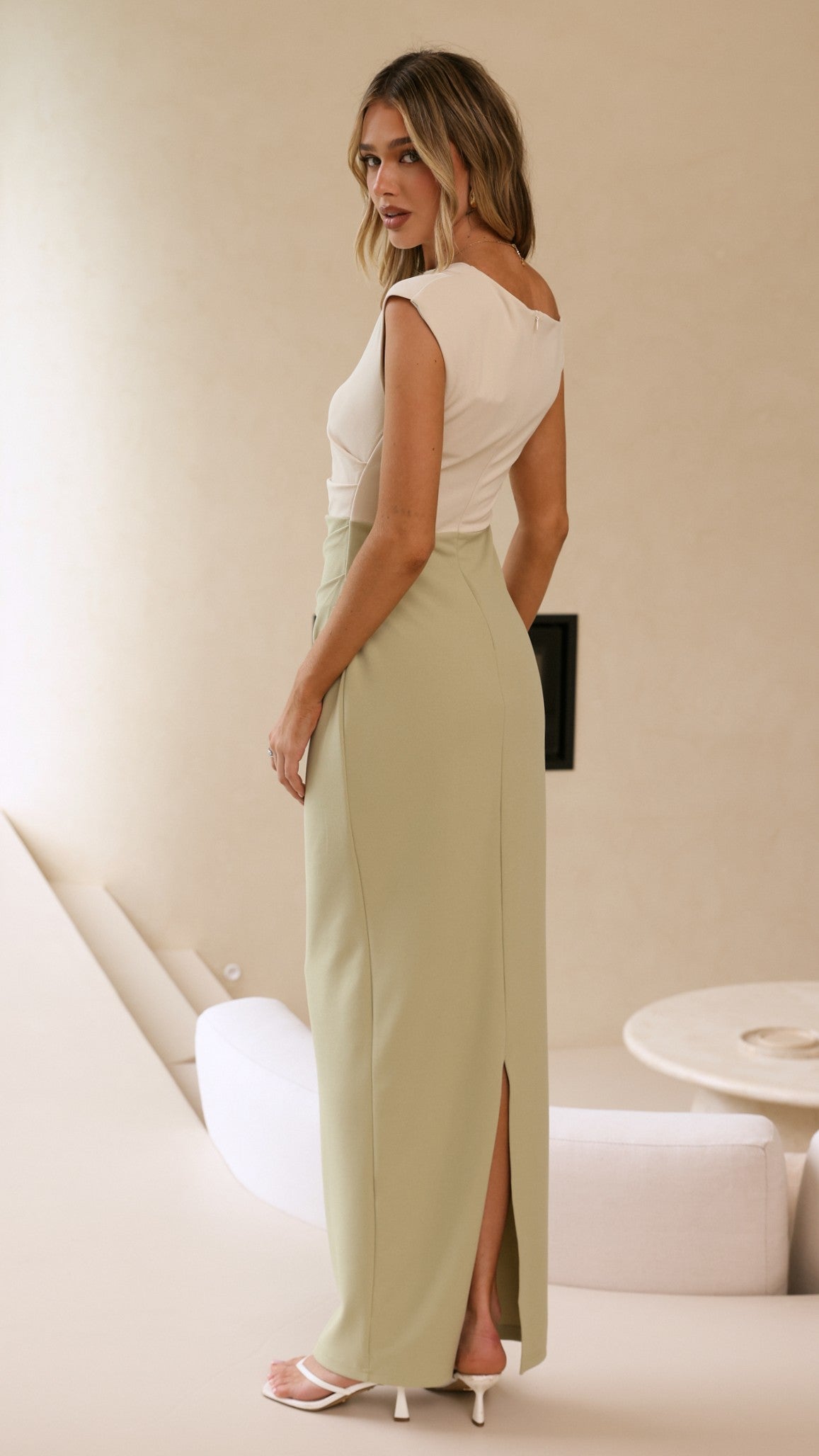 Delita Maxi Dress - Cream/Sage
