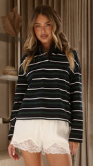 Isha Collared Long Sleeve Top - Navy Stripe