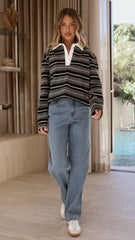 Gianna Long Sleeve Top - Grey Stripe
