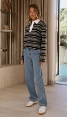 Gianna Long Sleeve Top - Grey Stripe