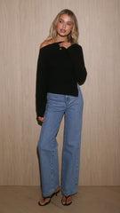Eleora Long Sleeve Asymmetrical Top - Black