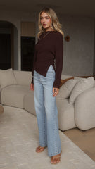 Eleora Long Sleeve Asymmetrical Top - Brown