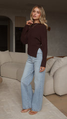 Eleora Long Sleeve Asymmetrical Top - Brown