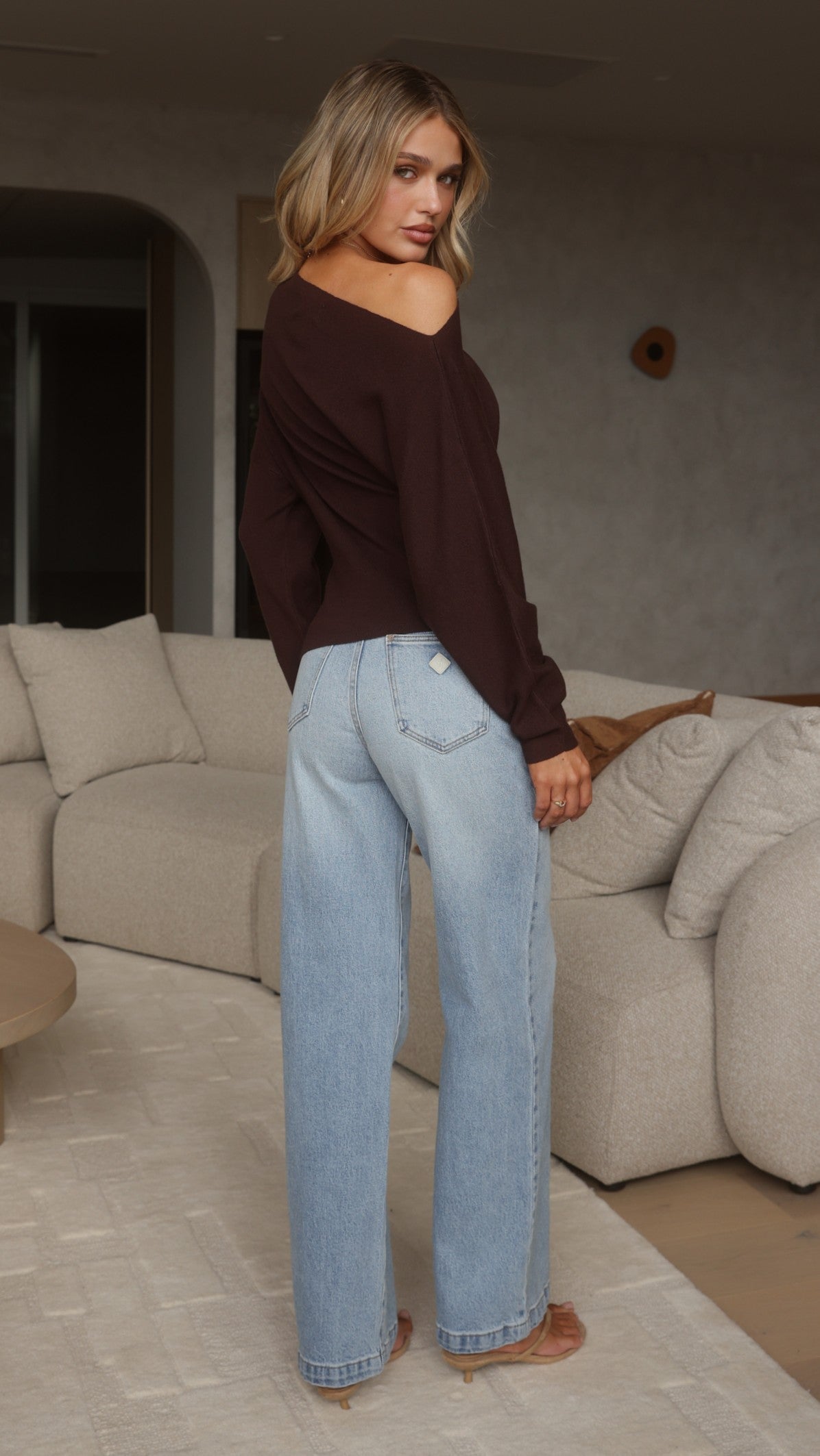 Eleora Long Sleeve Asymmetrical Top - Brown
