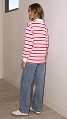 Jayana Collared Jersey Top - Red/Pink Stripe
