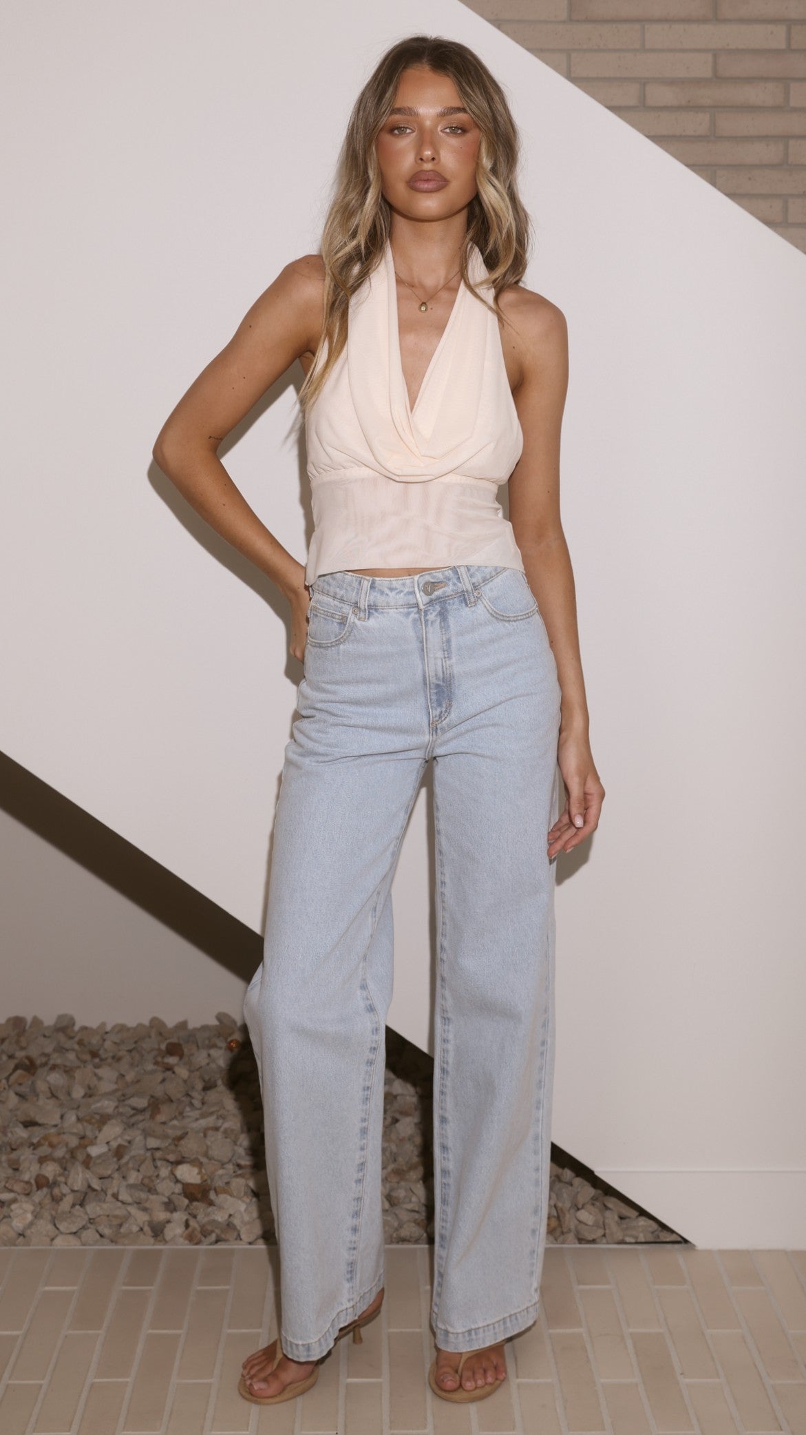 Coralie Cowl Neck Top - Cream