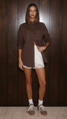 Helia Denim Shacket - Chocolate