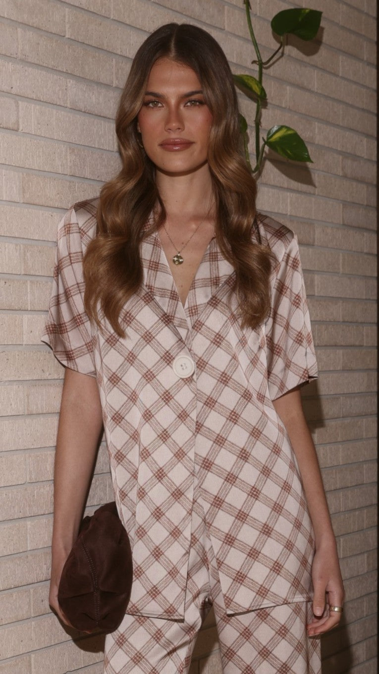Imogen Button Shirt - Brown Plaid