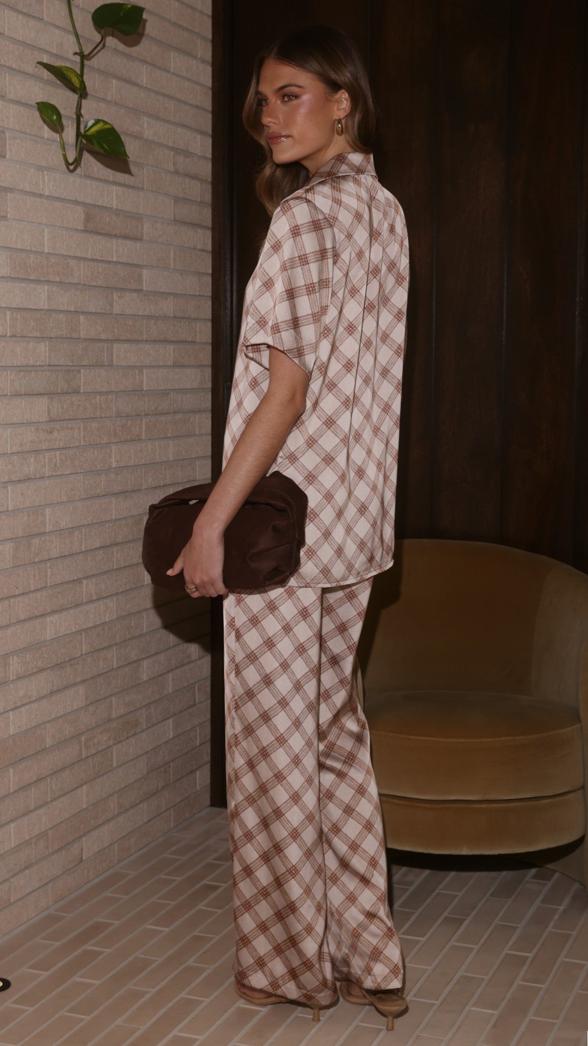 Imogen Button Shirt - Brown Plaid