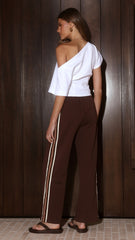 Isaiah Racer Stripe Pleated Trackpants - Chocolate/Cream