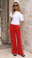 Hadley Pants - Red/Leopard Stripe