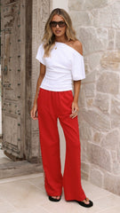 Hadley Pants - Red/Leopard Stripe