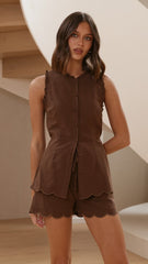 Finlay Button Up Top - Chocolate