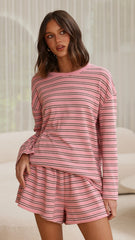 Everly Top And Shorts Set - Pink/Choc Stripe