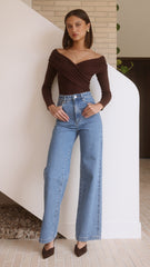 Elkie Off Shoulder Bodysuit - Chocolate