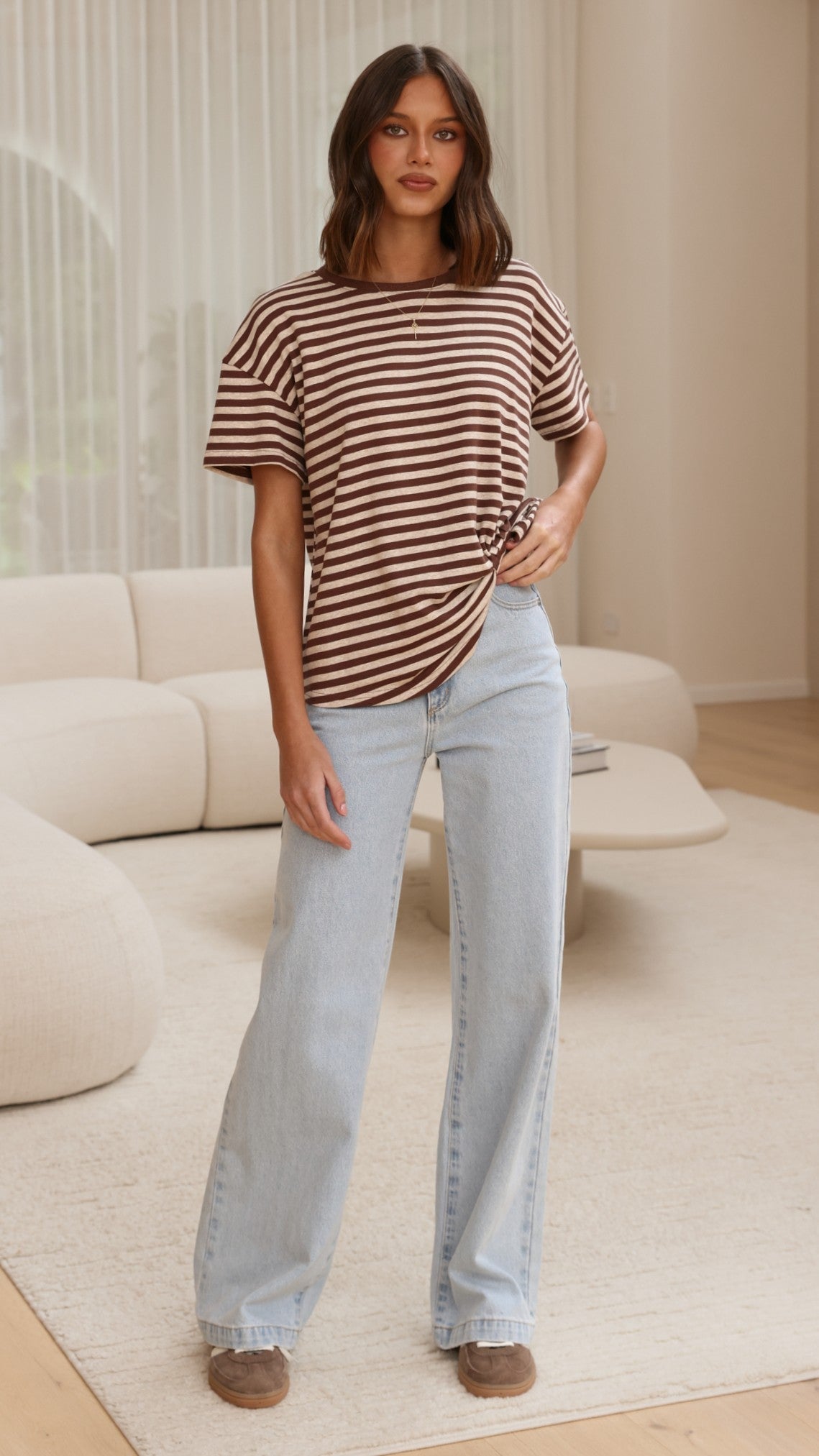 Clara Tee - Brown/Beige Stripe
